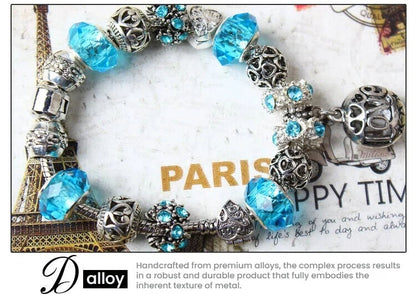Vintage Crystal Zircon Beaded Bracelet with Hollow LOVE Alloy Pendant, Adjustable Snake Chain Bracelet(18cm+5cm)