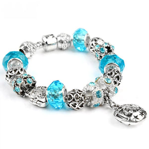 Vintage Crystal Zircon Beaded Bracelet with Hollow LOVE Alloy Pendant, Adjustable Snake Chain Bracelet(19cm+5cm)