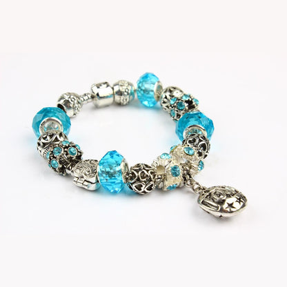 Vintage Crystal Zircon Beaded Bracelet with Hollow LOVE Alloy Pendant, Adjustable Snake Chain Bracelet(20cm+5cm)