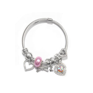 Cute Heart-shaped Beaded Bracelet with Rhinestones(17cm)