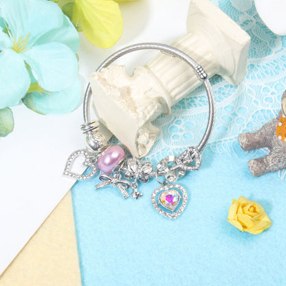 Cute Heart-shaped Beaded Bracelet with Rhinestones(18cm)