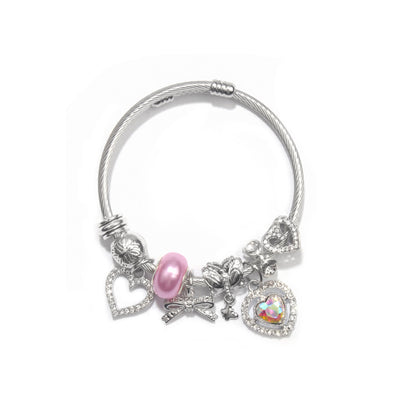 Cute Heart-shaped Beaded Bracelet with Rhinestones(19cm)