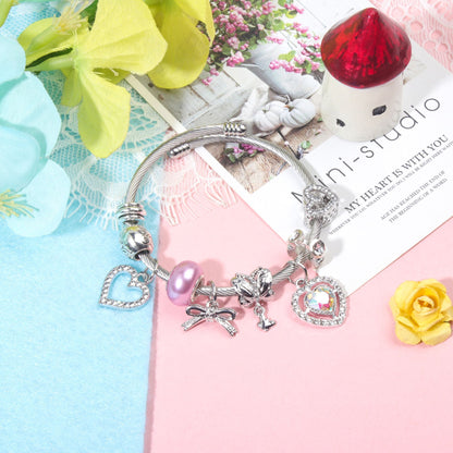 Cute Heart-shaped Beaded Bracelet with Rhinestones(20cm)