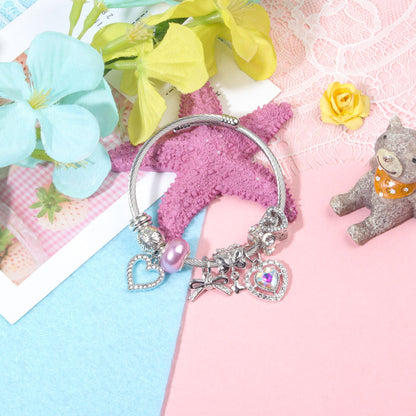 Cute Heart-shaped Beaded Bracelet with Rhinestones(20cm)
