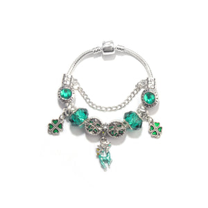 Colorful Cat Eye Glass Bead Clover Pendant Bracelet(17cm)