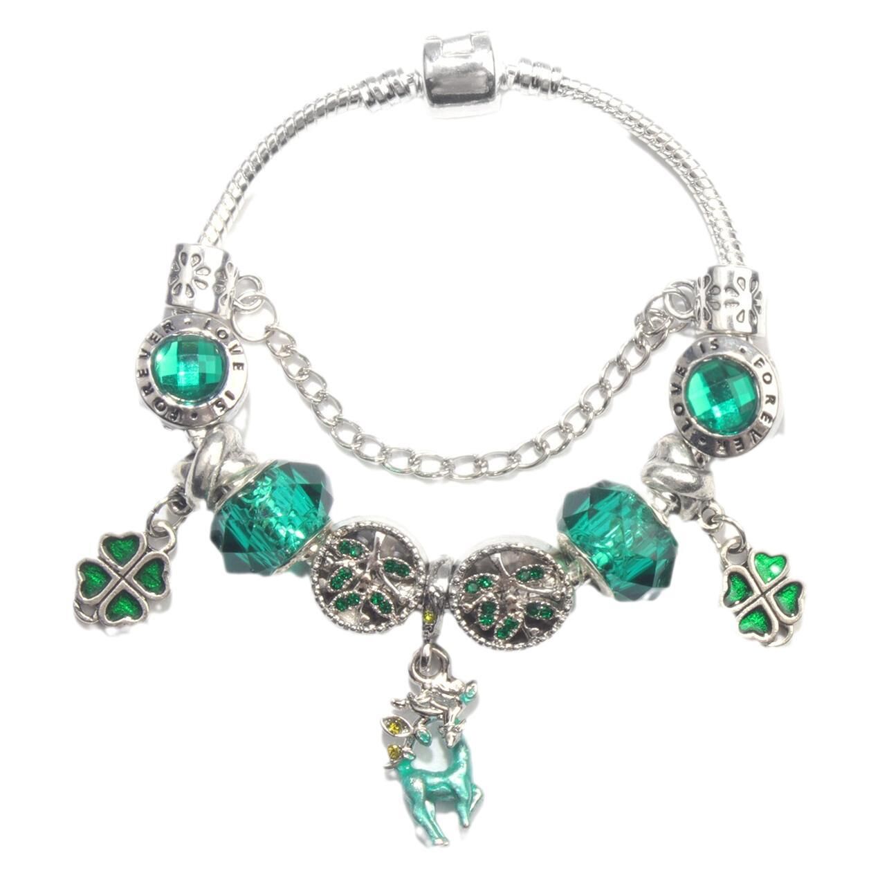 Colorful Cat Eye Glass Bead Clover Pendant Bracelet(18cm)