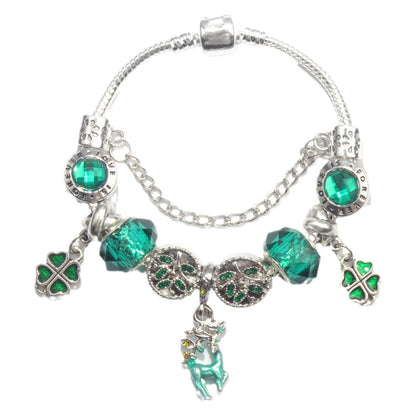 Colorful Cat Eye Glass Bead Clover Pendant Bracelet(19cm)