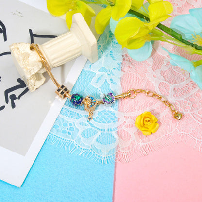 Colorful Leaf Moon Star Pendant Versatile Gold Bracelet(21cm)