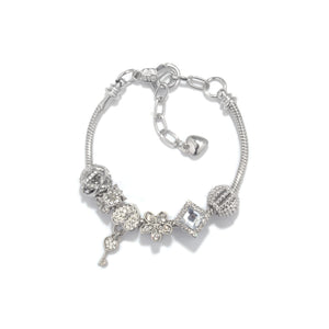 Adjustable Lobster Clasp Bracelet with Zircon Hollow Ball, Square, Flower & Heart Key Charms(16cm)