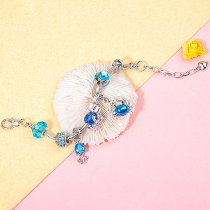 Cartoon Ocean Theme Bracelet with Octopus, Jellyfish, Crab Charms & Crystal Rhinestone Beads(16cm)