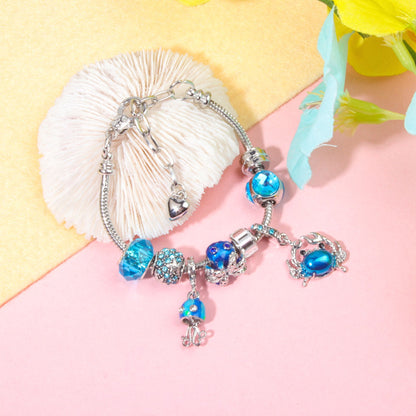 Cartoon Ocean Theme Bracelet with Octopus, Jellyfish, Crab Charms & Crystal Rhinestone Beads(20cm)