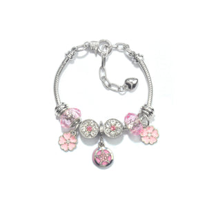 Chic Pink Crystal Beaded Bracelet with Magnolia & Star Pendant(18cm)