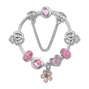 Rhinestone Heart & Crown Bead Bracelet,Fashion Sweet Jewelry for Women(pink-20cm)
