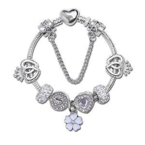Rhinestone Heart & Crown Bead Bracelet,Fashion Sweet Jewelry for Women(silver-20cm)