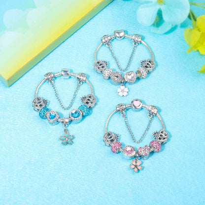 Rhinestone Heart & Crown Bead Bracelet,Fashion Sweet Jewelry for Women(silver-21cm)