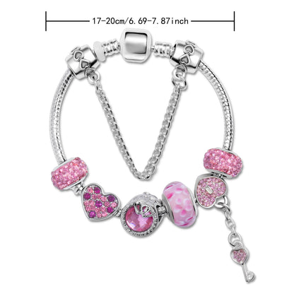 Classic Rhinestone-Inlaid Glass Bead Dreamcatcher Bracelet(pink-19cm)