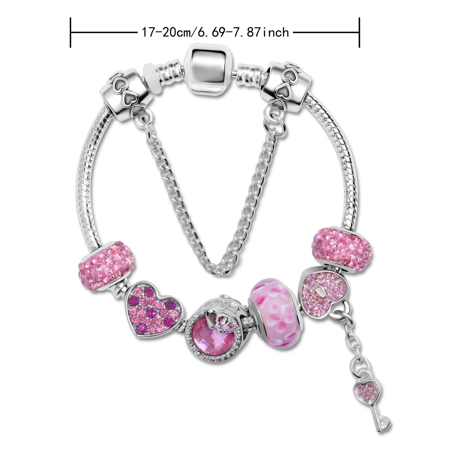 Classic Rhinestone-Inlaid Glass Bead Dreamcatcher Bracelet(pink-21cm)