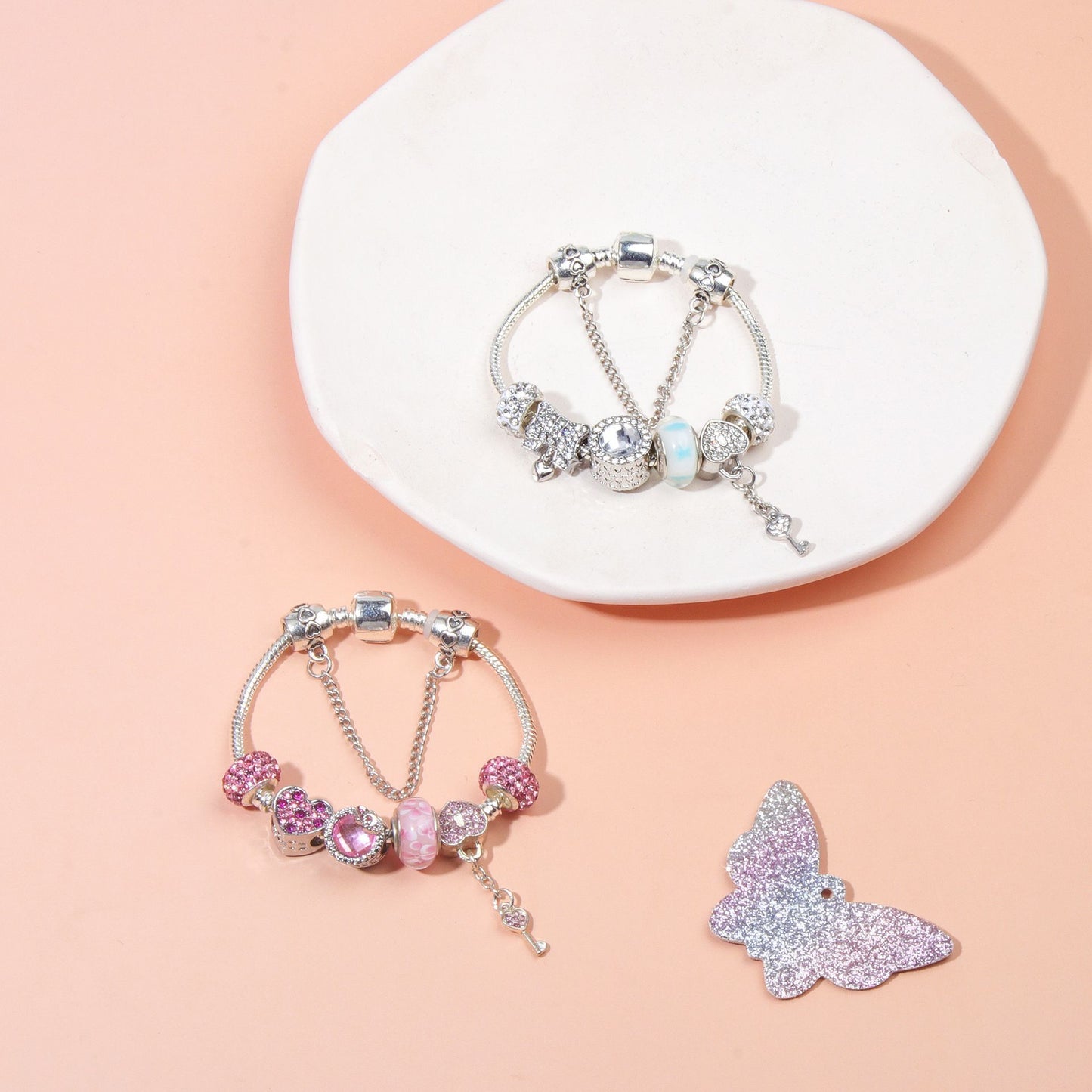 Classic Rhinestone-Inlaid Glass Bead Dreamcatcher Bracelet(pink-21cm)