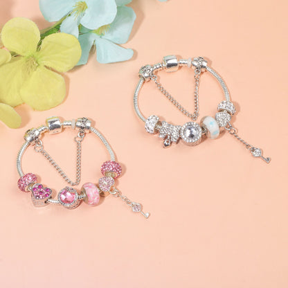 Classic Rhinestone-Inlaid Glass Bead Dreamcatcher Bracelet(pink-21cm)
