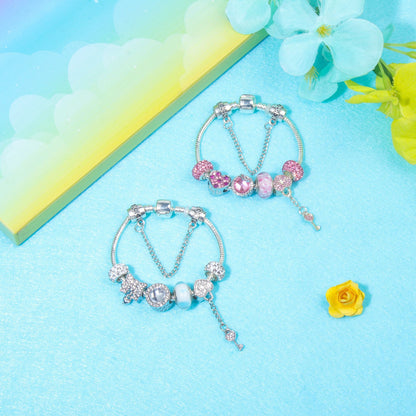 Classic Rhinestone-Inlaid Glass Bead Dreamcatcher Bracelet(pink-21cm)