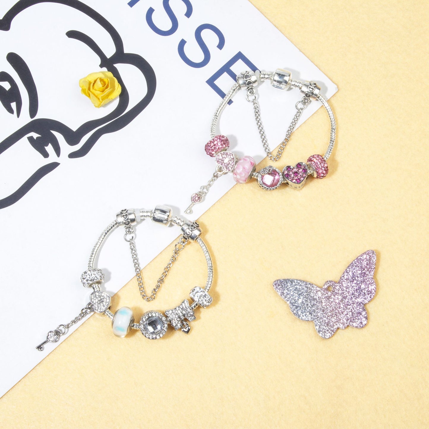 Classic Rhinestone-Inlaid Glass Bead Dreamcatcher Bracelet(silver-18cm)