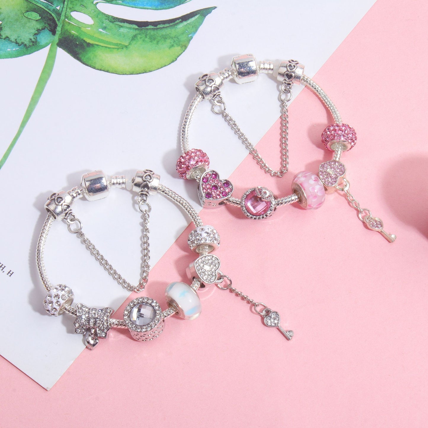 Classic Rhinestone-Inlaid Glass Bead Dreamcatcher Bracelet(silver-19cm)