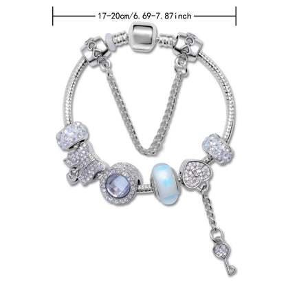 Classic Rhinestone-Inlaid Glass Bead Dreamcatcher Bracelet(silver-21cm)
