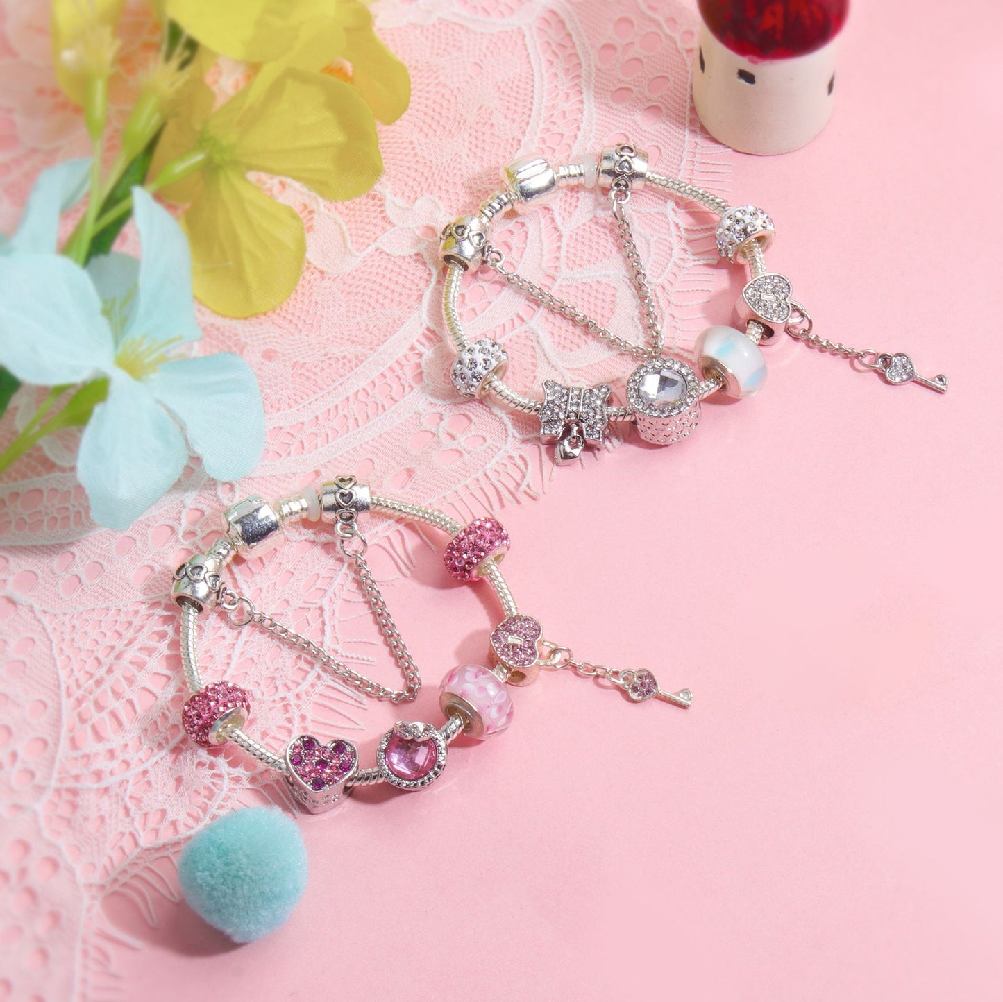 Classic Rhinestone-Inlaid Glass Bead Dreamcatcher Bracelet(silver-21cm)