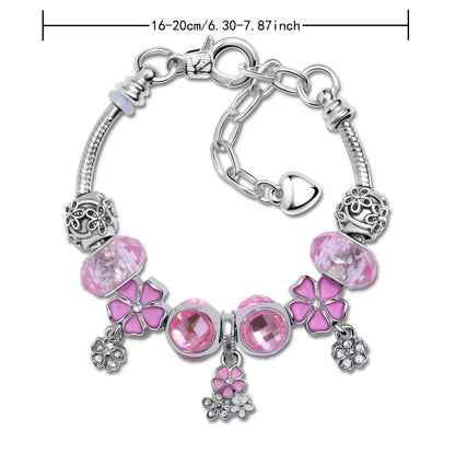 Romantic Floral Big Glass Bead Petal Pendant DIY Bracelet(pink-16cm)