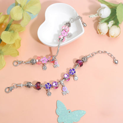 Romantic Floral Big Glass Bead Petal Pendant DIY Bracelet(pink-19cm)