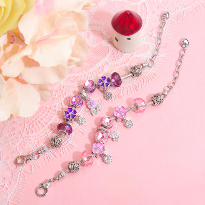 Romantic Floral Big Glass Bead Petal Pendant DIY Bracelet(pink-19cm)