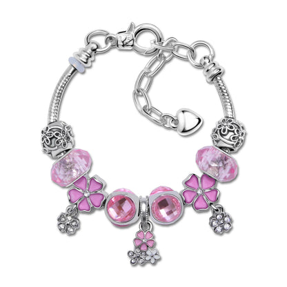 Romantic Floral Big Glass Bead Petal Pendant DIY Bracelet(pink-21cm)