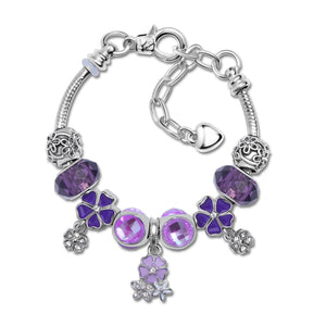 Romantic Floral Big Glass Bead Petal Pendant DIY Bracelet(purple-16cm)