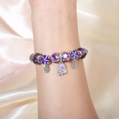 Romantic Floral Big Glass Bead Petal Pendant DIY Bracelet(purple-16cm)
