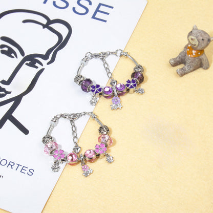 Romantic Floral Big Glass Bead Petal Pendant DIY Bracelet(purple-16cm)