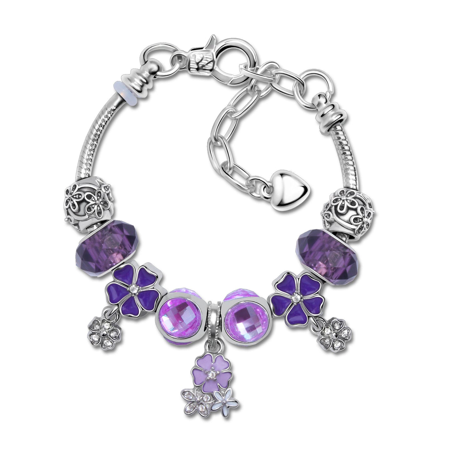 Romantic Floral Big Glass Bead Petal Pendant DIY Bracelet(purple-17cm)