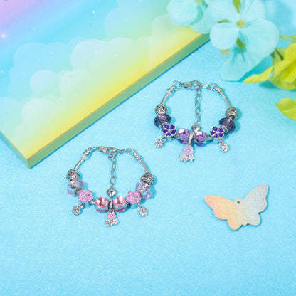 Romantic Floral Big Glass Bead Petal Pendant DIY Bracelet(purple-20cm)