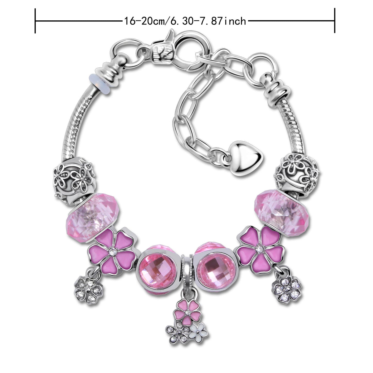 Romantic Floral Big Glass Bead Petal Pendant DIY Bracelet(purple-21cm)