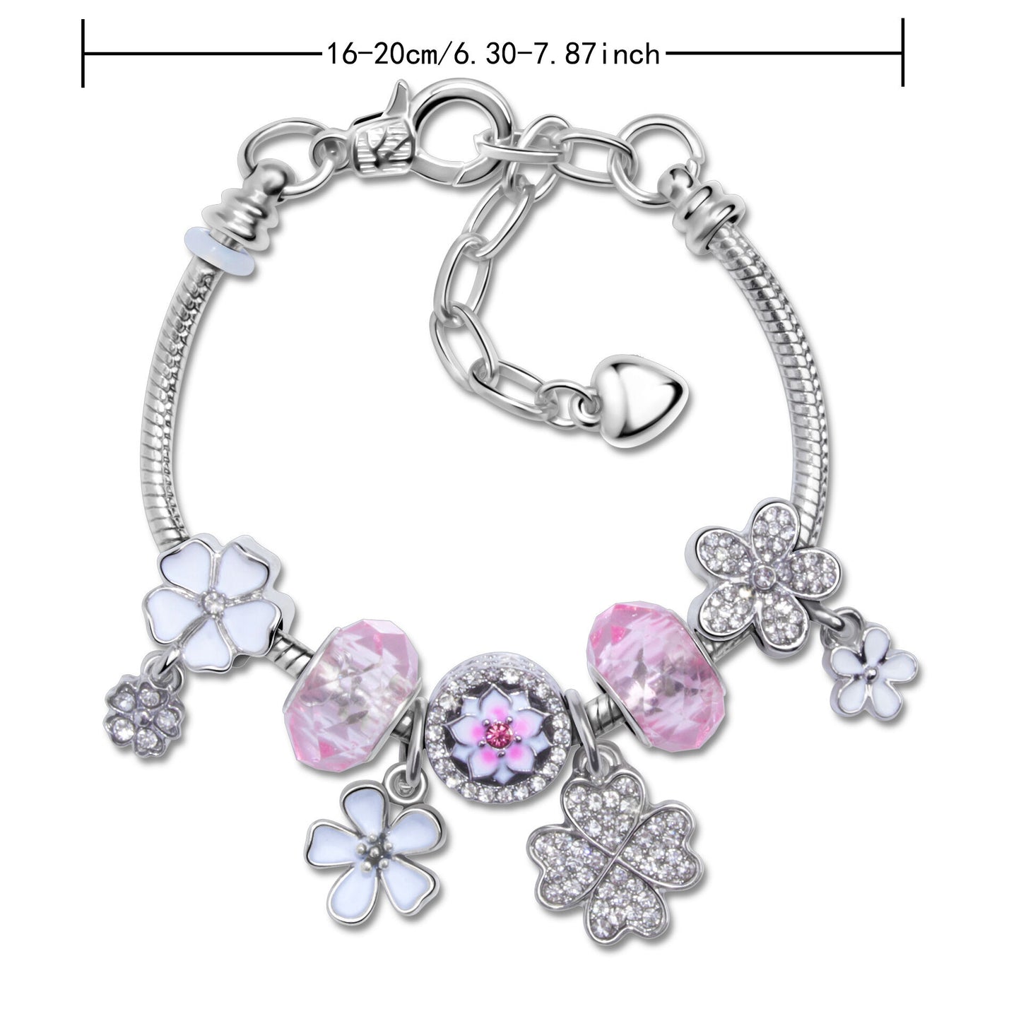 Chic Camellia Bead Charm DIY Bracelet with Crystal(pink flower-21cm)