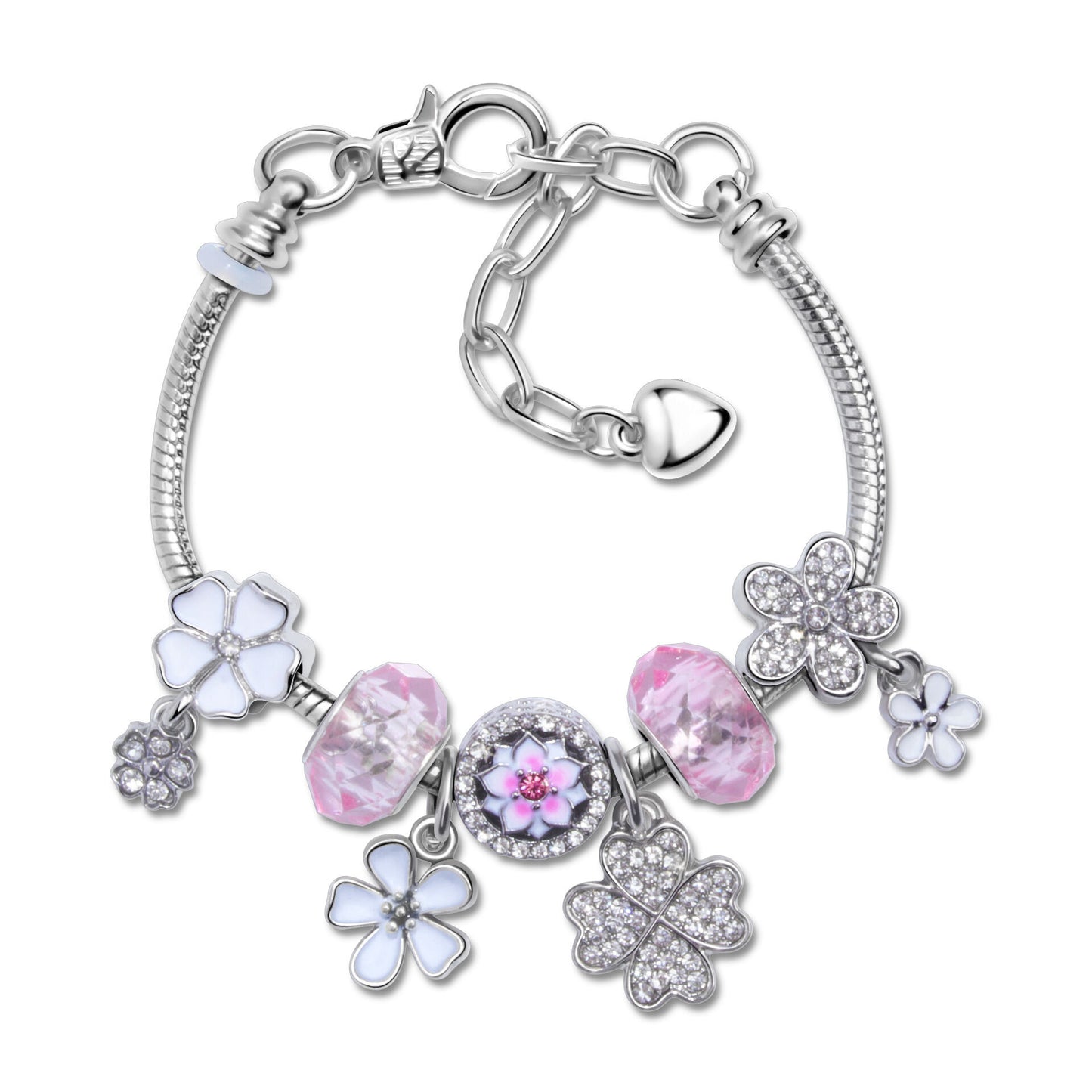 Chic Camellia Bead Charm DIY Bracelet with Crystal(white flower-20cm)