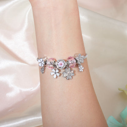 Chic Camellia Bead Charm DIY Bracelet with Crystal(white flower-20cm)