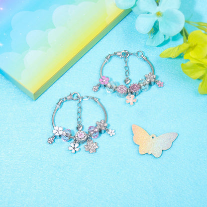 Chic Camellia Bead Charm DIY Bracelet with Crystal(white flower-20cm)