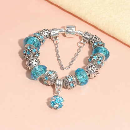 Ethnic Crystal Bead DIY Bracelet blue Alloy Electroplated Big Bead Bracelet(17cm)
