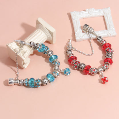 Ethnic Crystal Bead DIY Bracelet blue Alloy Electroplated Big Bead Bracelet(18cm)