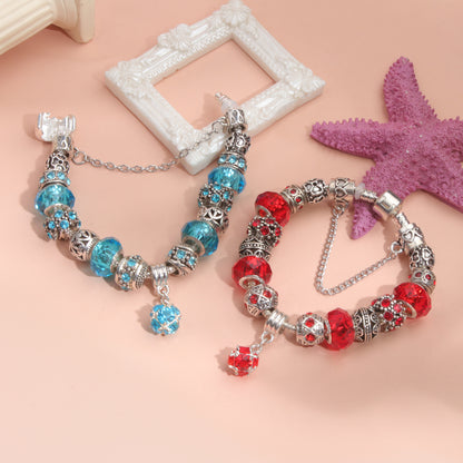 Ethnic Crystal Bead DIY Bracelet blue Alloy Electroplated Big Bead Bracelet(19cm)