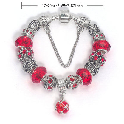 Ethnic Crystal Bead DIY Bracelet Red Alloy Electroplated Big Bead Bracelet(17cm)