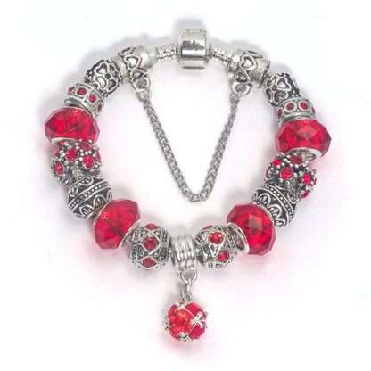 Ethnic Crystal Bead DIY Bracelet Red Alloy Electroplated Big Bead Bracelet(18cm)
