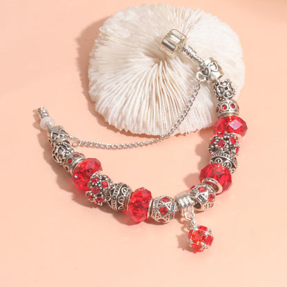 Ethnic Crystal Bead DIY Bracelet Red Alloy Electroplated Big Bead Bracelet(18cm)