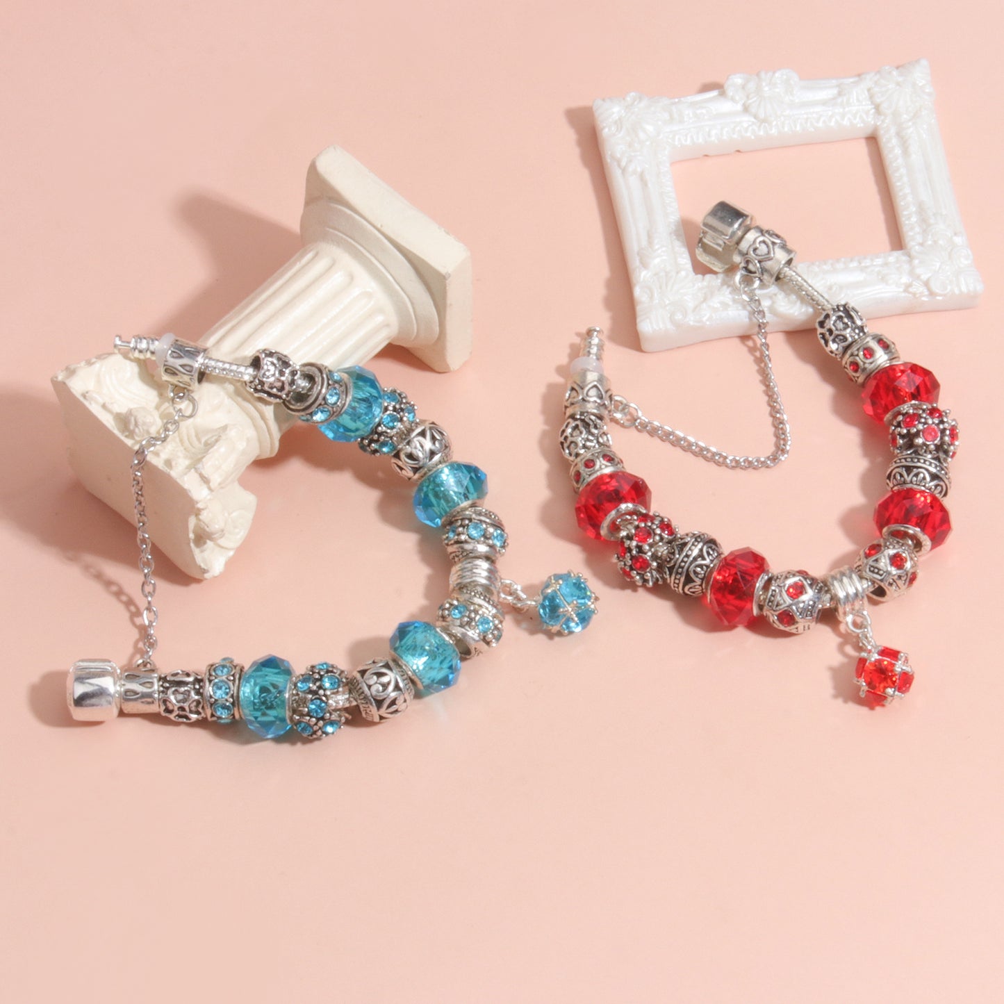 Ethnic Crystal Bead DIY Bracelet Red Alloy Electroplated Big Bead Bracelet(19cm)