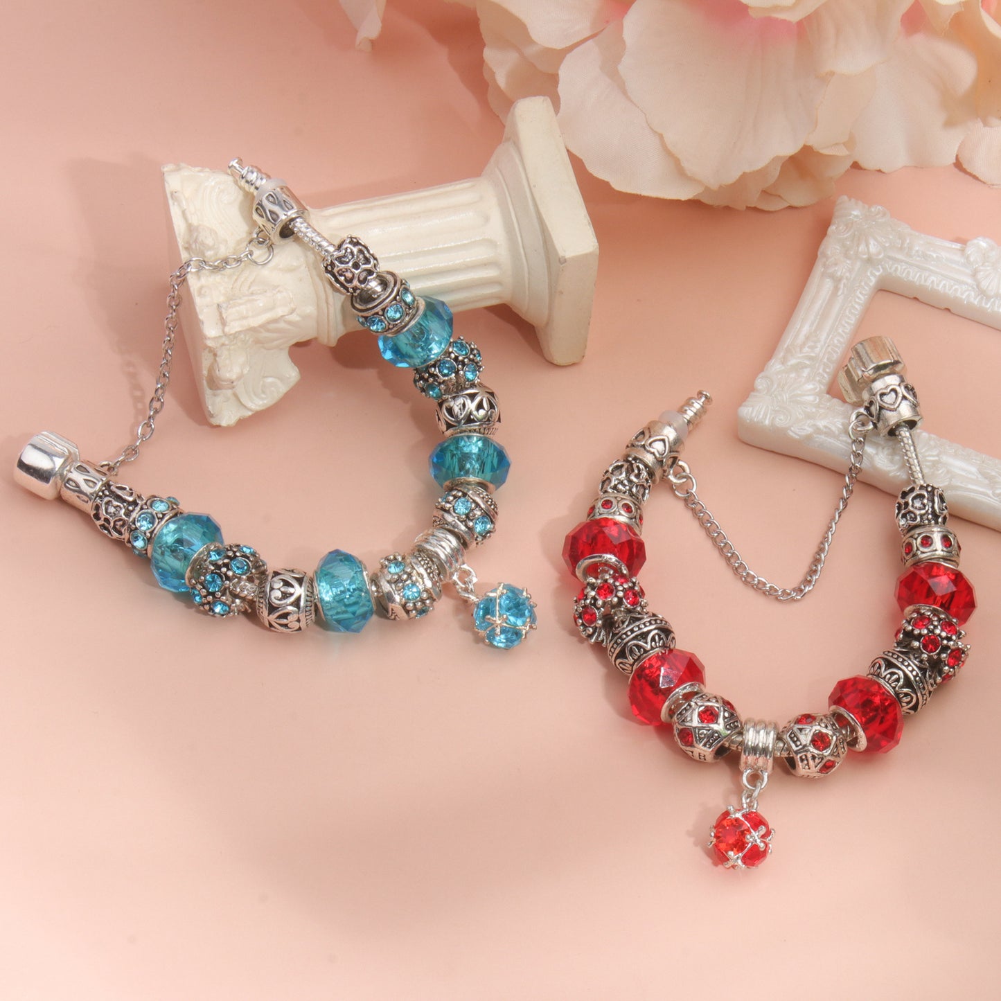 Ethnic Crystal Bead DIY Bracelet Red Alloy Electroplated Big Bead Bracelet(19cm)